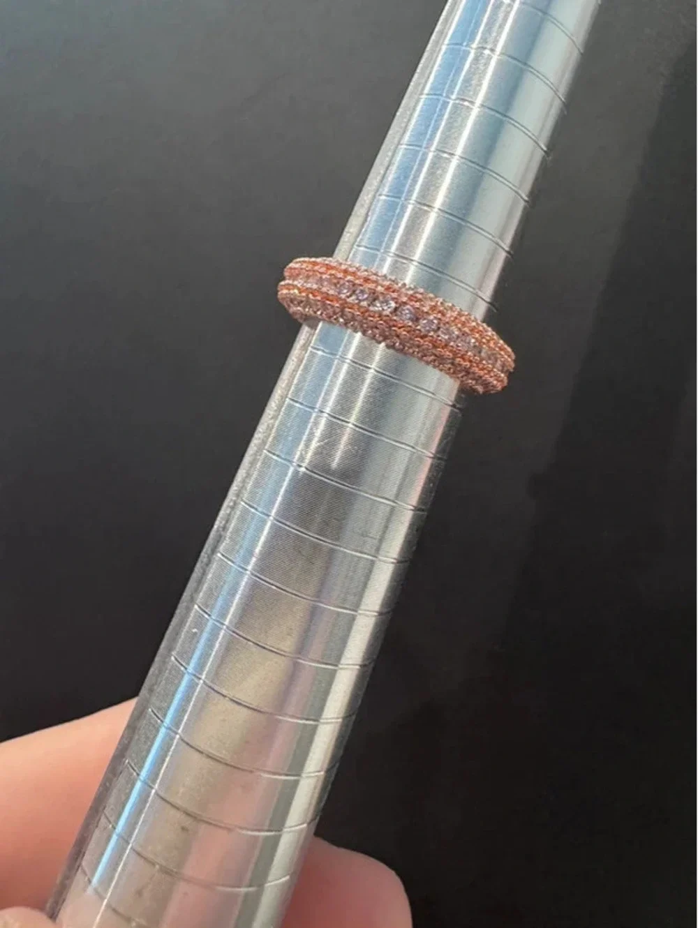 Beautiful fashion ring, rose gold tone 6.5 pavé style